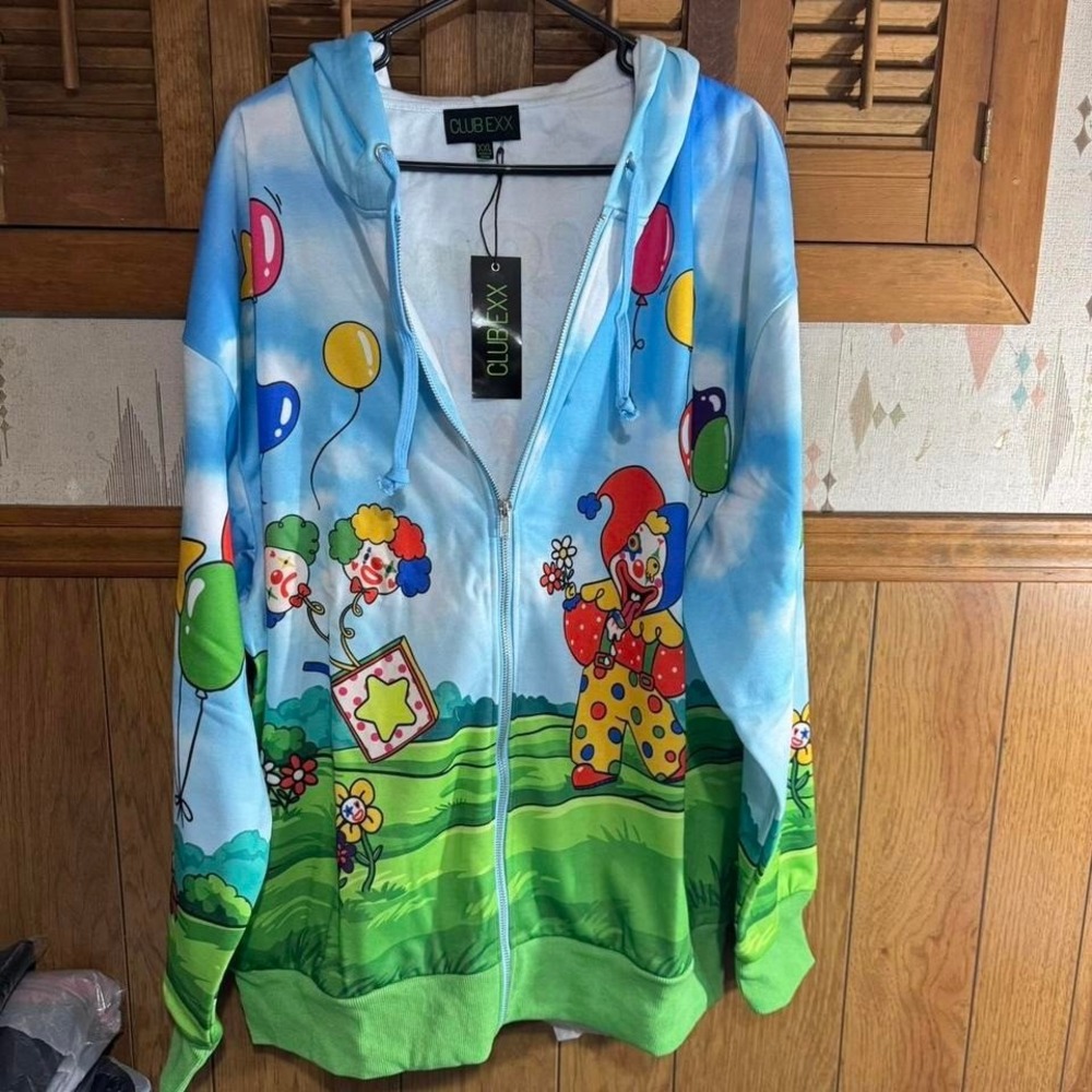 Club Exx blue &‎ green clown hoodie Size XXL